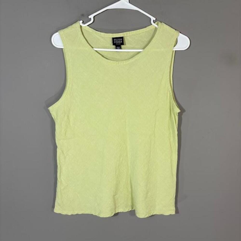Eileen Fisher Tank Womens Petite Large Yellow Solid Linen Rayon Sleeveless Top
